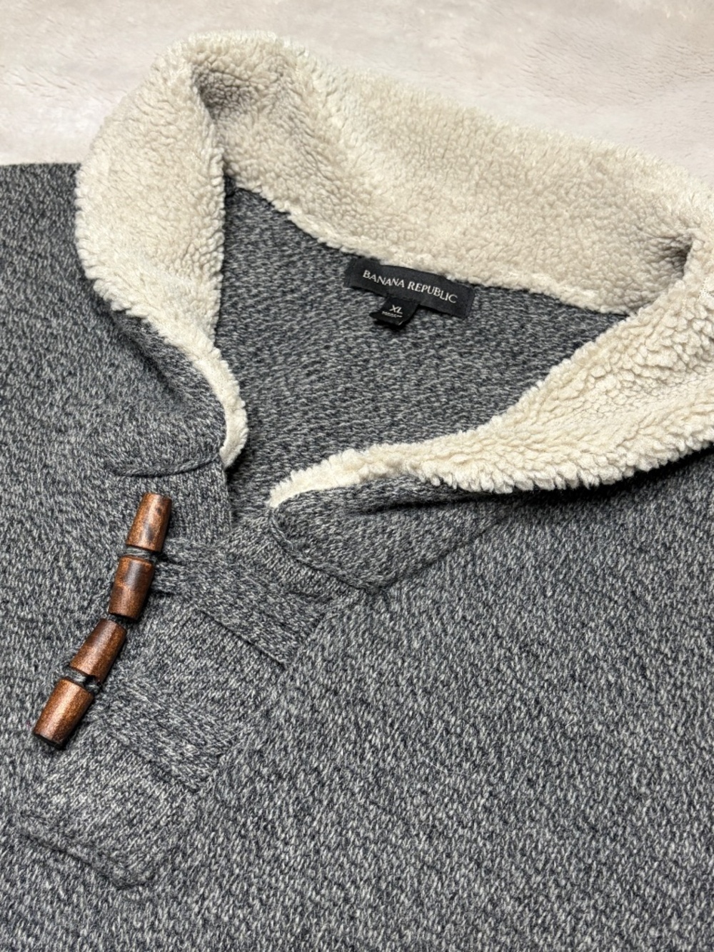 Banana Republic Sweater Mens XL Sherpa Shawl Collar Wooden Buttons Merino Wool - Picture 2 of 7